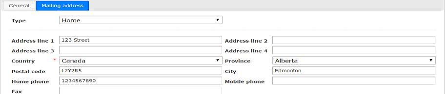 Enter all information in the Mailing address tab. This is the client s Canadian address. 4. All information with a red asterisk * must be completed for the Create button to turn blue. 5.