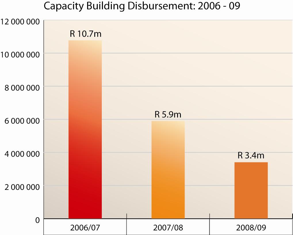 Grants support and capacity grants Grants disbursed for institutional capacity building) For 2006/7 institutional capacity building grants to Financial Intermediaries was R10.