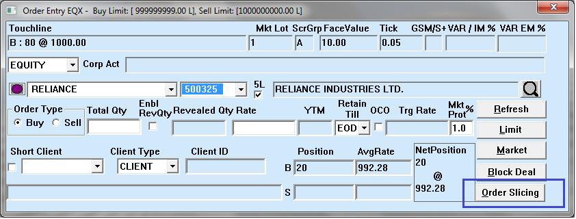 1. Order Slicing Functionality As per SEBI guidelines, maximum order value allowed for a single order is Rs.10 crore.