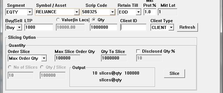 Max Order Qty: In this type of order slicing, system will calculate number of individual orders (slices) as well as max quantity per order (slice) based on max single order value configuration, total