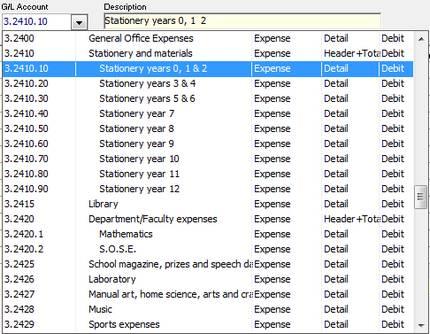 Entering Budgets, Continued by (continued) 3 Select the G/L ACCOUNT for which you are entering budget figures. Activity: Select 3.2410.10 STATIONERY YEAR 0, 1 & 2.