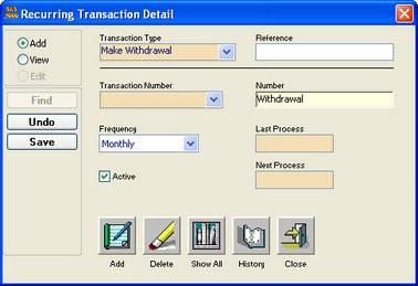 Setup Follow the steps in the table below to setup a transaction to recur. 1. Select GENERAL LEDGER RECURRING TRANSACTIONS 2.