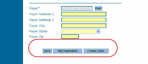 Creating the Claim To add dependent information, click on either the add dependent or create claim button.
