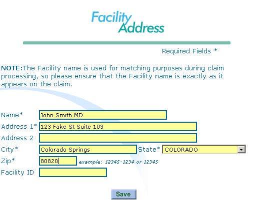 Enter New Facility Addresses Click on the create new facility address button. 1 Enter the name and address of the facility.