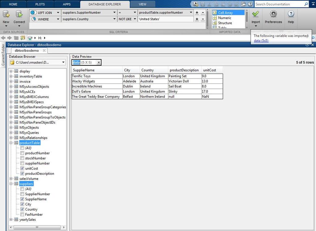 Database Explorer Create and configure JDBC and ODBC data sources.