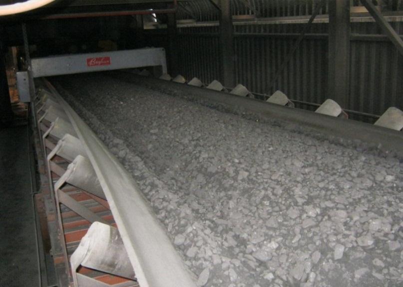 wet coal coagulating on the conveyors.