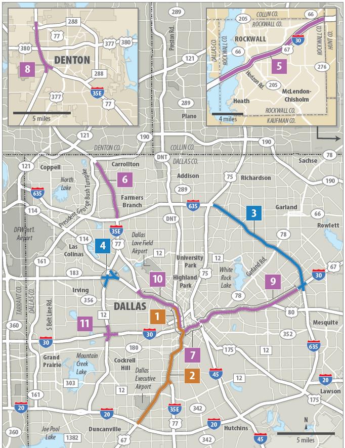 Dallas District Texas Clear Lanes Projects TEXAS CLEAR LANES (UNDER CONSTRUCTION) 1 I-35E Lowest Stemmons From I-30 to north of Oak Lawn Avenue 2 Southern Gateway I-35E from Reunion Boulevard to US
