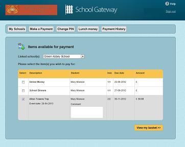 Making Payments To view and/or make a payment select Make a payment If you are linked to more than one school, select a school from the drop down Linked school(s) list