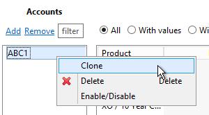 2.5. Cloning an Account To clone an account: 1 Right-click the required account and