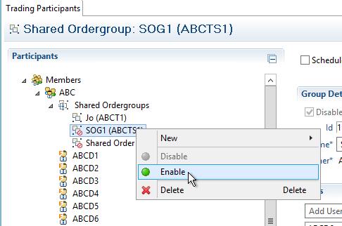 To disable a shared order group, right-click the required group and select Disable. 5.3.