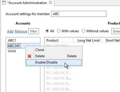 2 Select the required member unit in the Member Units column. 3 Click Save. 2.3. Disabling or Enabling an Account To disable/enable an account: 1 Select the required account in the Accounts column.