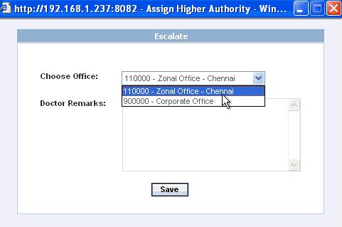 4. Select from Choose Office drop-down list, the option Zonal Office to