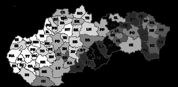 Map 1: Unemployment in districts of Slovakia (December 2015) <7.5 % 7.5-10% 10 12.5% 12,. 15% 15 17.5% 17.