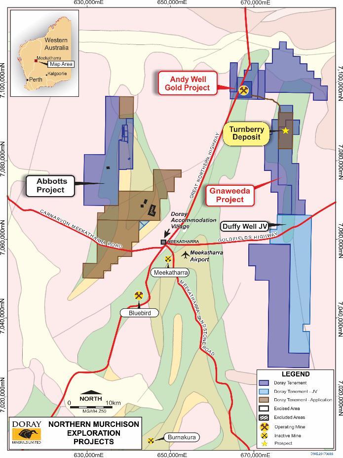 Gnaweeda (Turnberry) The New Deposit at Andy Well Located 15km from Andy Well processing plant Mineral Resource increased to 5.5Mt @ 1.