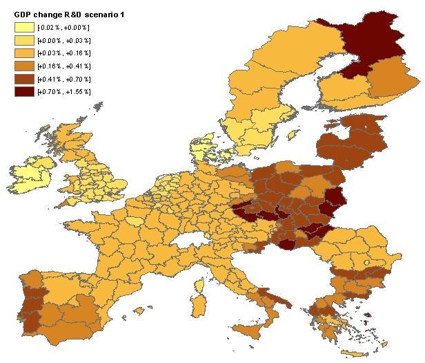 Results of simulations already carried out with RHOMOLO Changes in real regional GDP (% of
