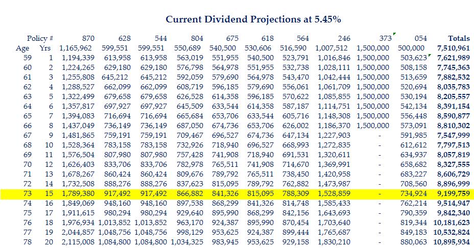 Business Life Insurance Goal $9,000,000 Coverage At current dividend projections, it would