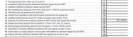ISO Reporting The AMT preference of ISOs from exercising should be entered on Line 14 of Form 6251 (a positive number) The AMT preference from ISOs when sold should be entered on Line 17 (a negative