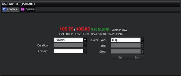 EQUITIES ORDER SCREEN The order screen window allows you to place trades, open, close, set stop losses and more.