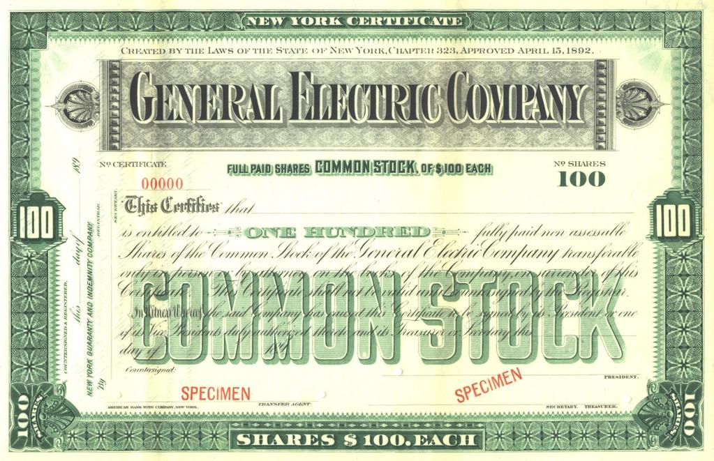 Stock Certificate: GE Source: NYSE