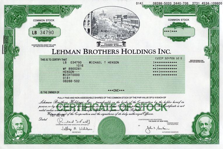Stock Certificate: Lehman Brothers Source: http://ww1.prweb.