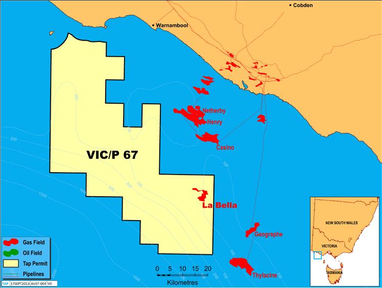 Otway Basin: Vic/P67 Joint Venture Participants Peedamullah Petroleum Pty Ltd (a subsidiary of AWE Limited) Participating Interest 60% WHL Energy Limited (Operator) 40% Tap Oil Limited * * Tap has an