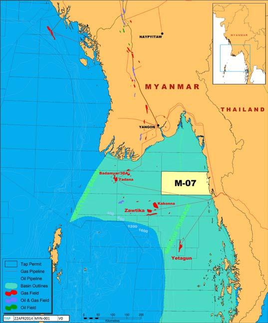 Myanmar: Block M-07 Joint Venture Participants Participating Interest ROC Oil (Operator) 59.375% Tap 35.