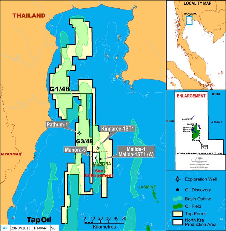 Unlocking Value - Manora Oil Development Located in Northern Gulf of Thailand Current 2P Reserves of 6.1 mmbbls net to Tap Ultimate potential field size increased 30% to 9.