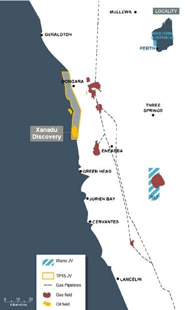 Oil samples confirmed Cliff Head Oil field (14km to NW) is an analogue. Mapping conducted by operator post drill suggests the Xanadu structural accumulation is North of Xanadu-1.