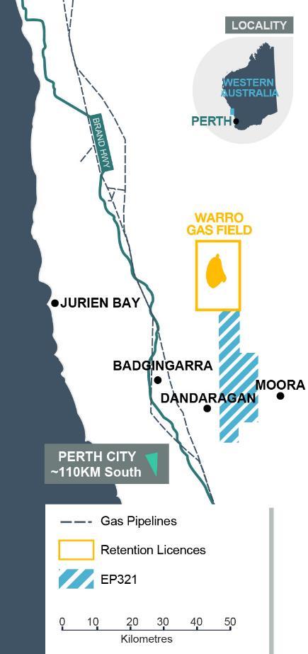 WARRO 100% PERTH BASIN WA The largest undeveloped onshore gas field in Australia Warro is a gas prospect with 4.4 to 11.6* Tcf GIIP. WBE holds a 100% working interest.