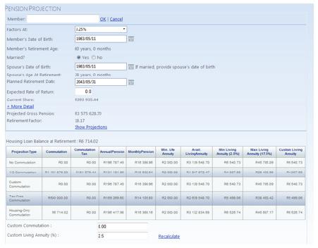 Step 3: Click on Calculate Projected Pension and Projections and the projection will be displayed.