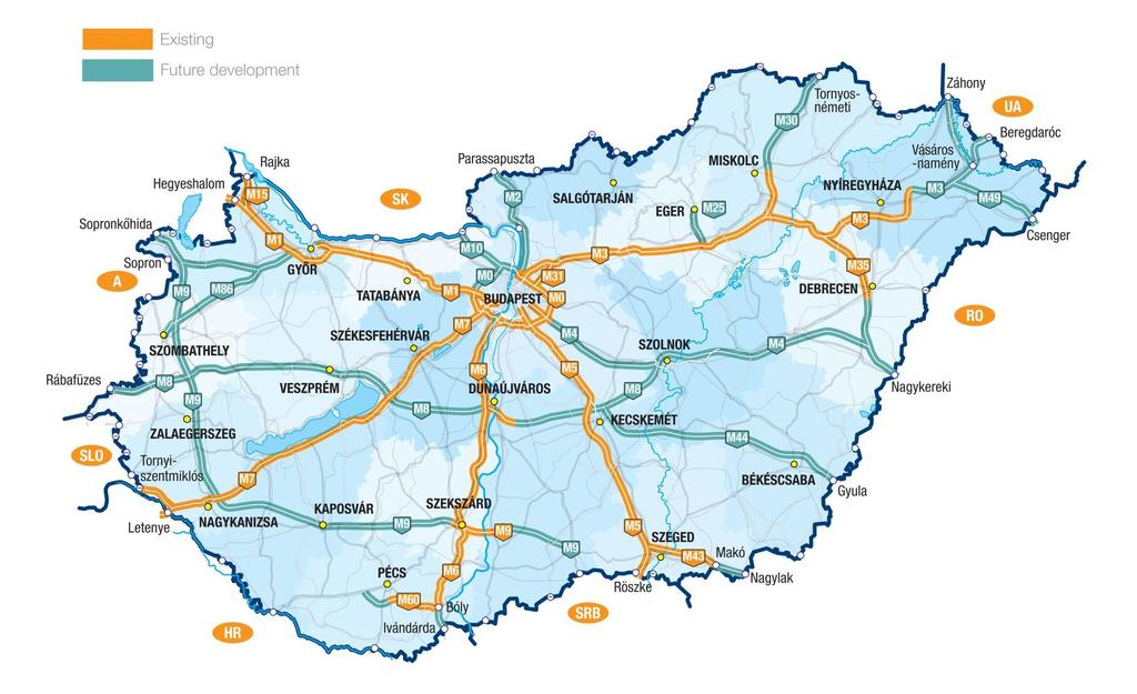 Expanding motorway network Vienna, 1 hr Rotterdam, 12 hrs Prague, 5 hrs Munich, 6 hrs Hamburg, 8hrs