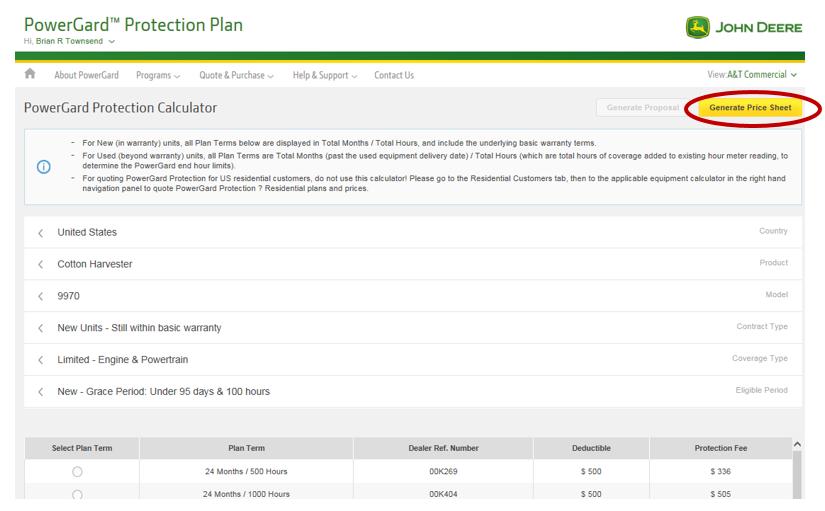 Quoting a Price for PowerGard INTRANET CALCULATOR This is a quick and easy way to quote the PowerGard Protection Plan without having to first process a delivery receipt.
