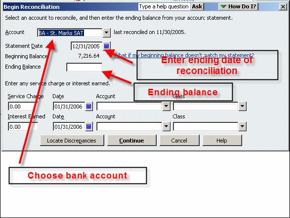 2. A dialog box will appear. Select your community account. 3. Fill in the ending date stated on your Bank Statement. 4.