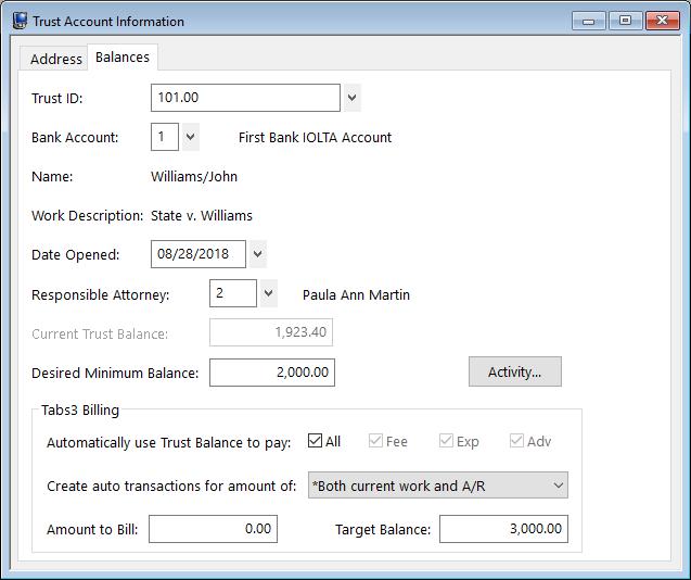 Balances tab The Balances tab includes the trust account balance as well as additional account information.