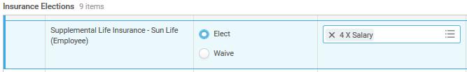 You may make any desired elections using the radio buttons to either Elect or Waive each plan.