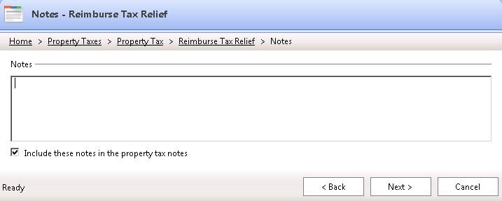 any notes you may need and click Next Reimbursing Tax Relief Manually A