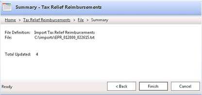 Payment File The system takes you to a summary screen Click Finish to complete the