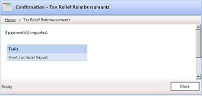 Click on the link in the tasks box to print the Tax Relief Report.
