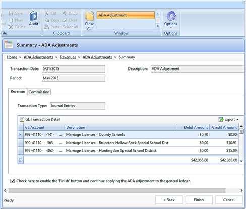 amount, and the new amounts for each revenue and department Click Next to continue 44 ADA