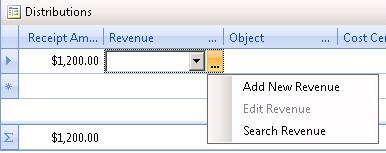 Tip: If a revenue code you need to use on a receipt is not on the drop-down list to select or if you enter a code