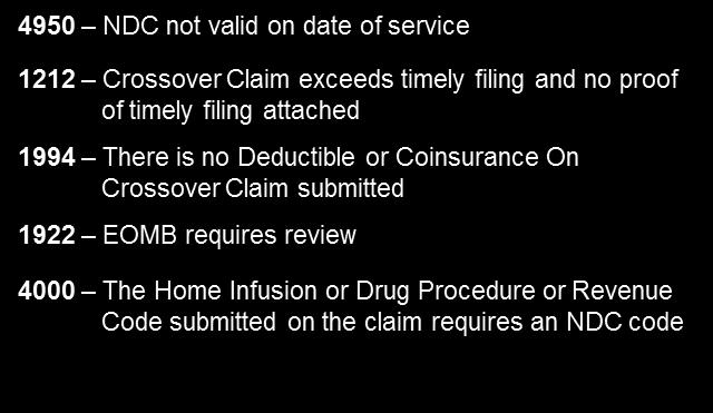 For example, this claim has five exception codes attached to it: The code attached tells you that this claim is in a suspended status for further review Based