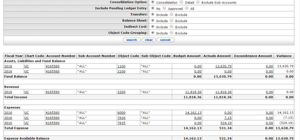 Available Balances Object Code Grouping Choose Include Many 4-ledger accounts require that the Fund Balance and the