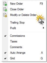 Select Modify or delete order menu item.