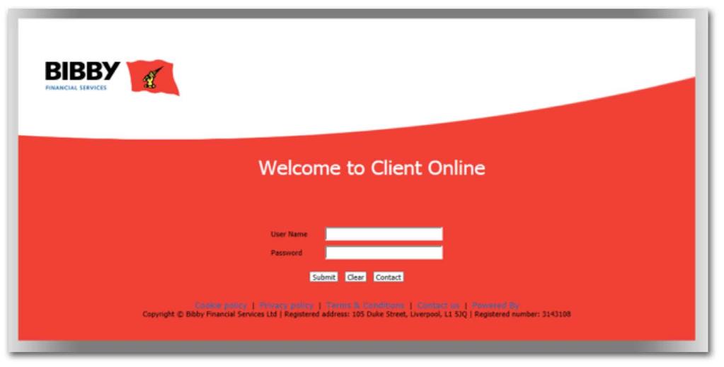 Logging In Client Online is a Web based application, and you will be provided with a link to bibbyclient.com to access it.