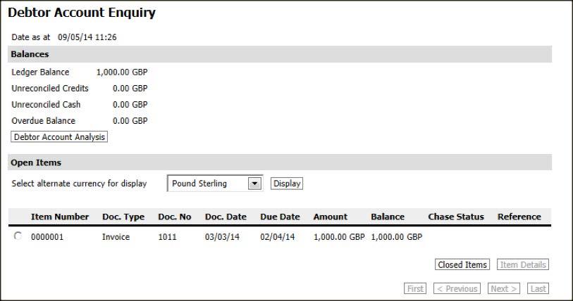 Debtors Enquiry The Enquiry option shows you the overall account balances for this Debtor, with a
