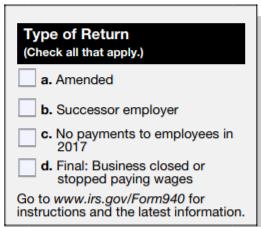 Type of Return Type of Return Review the box at the top of the form. If any line applies to you, check the appropriate box to tell us which type of return you re filing.