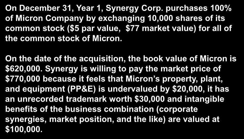 Intercorporate Investments Consolidation Illustration On December 31, Year 1, Synergy Corp.
