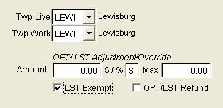 OPT/LST Overrides When an employee starts employment after the first pay of a calendar year, you need to find out if OPT or LST was already withheld by a prior employer.