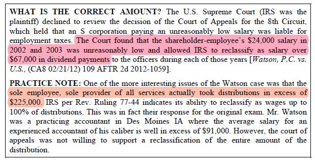 III. Owner Compensation Issues in an S Corporation The Watson Case, the fair compensation for the