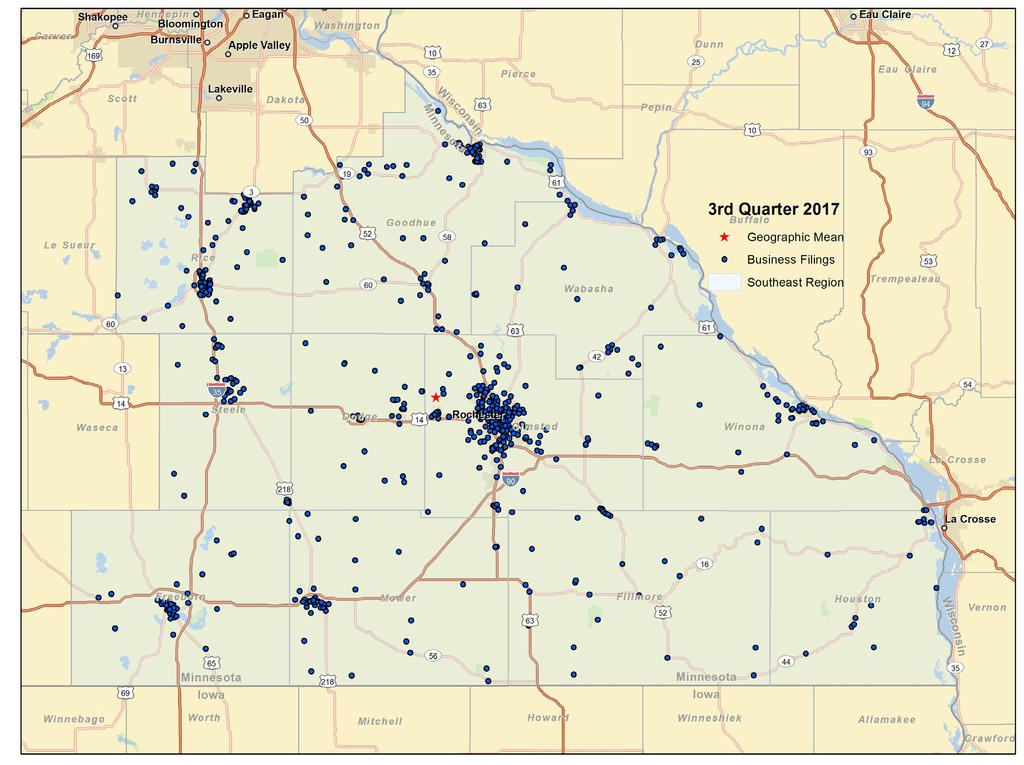 Maps The first map shown below is a visual representation of new business filings around the Southeast Minnesota planning area in the third quarter of.